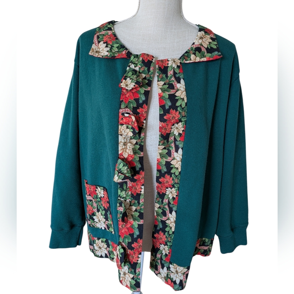 Handmade Christmas Grandma Sweatshirt 2XL Womens Cardigan Green Holiday Granny